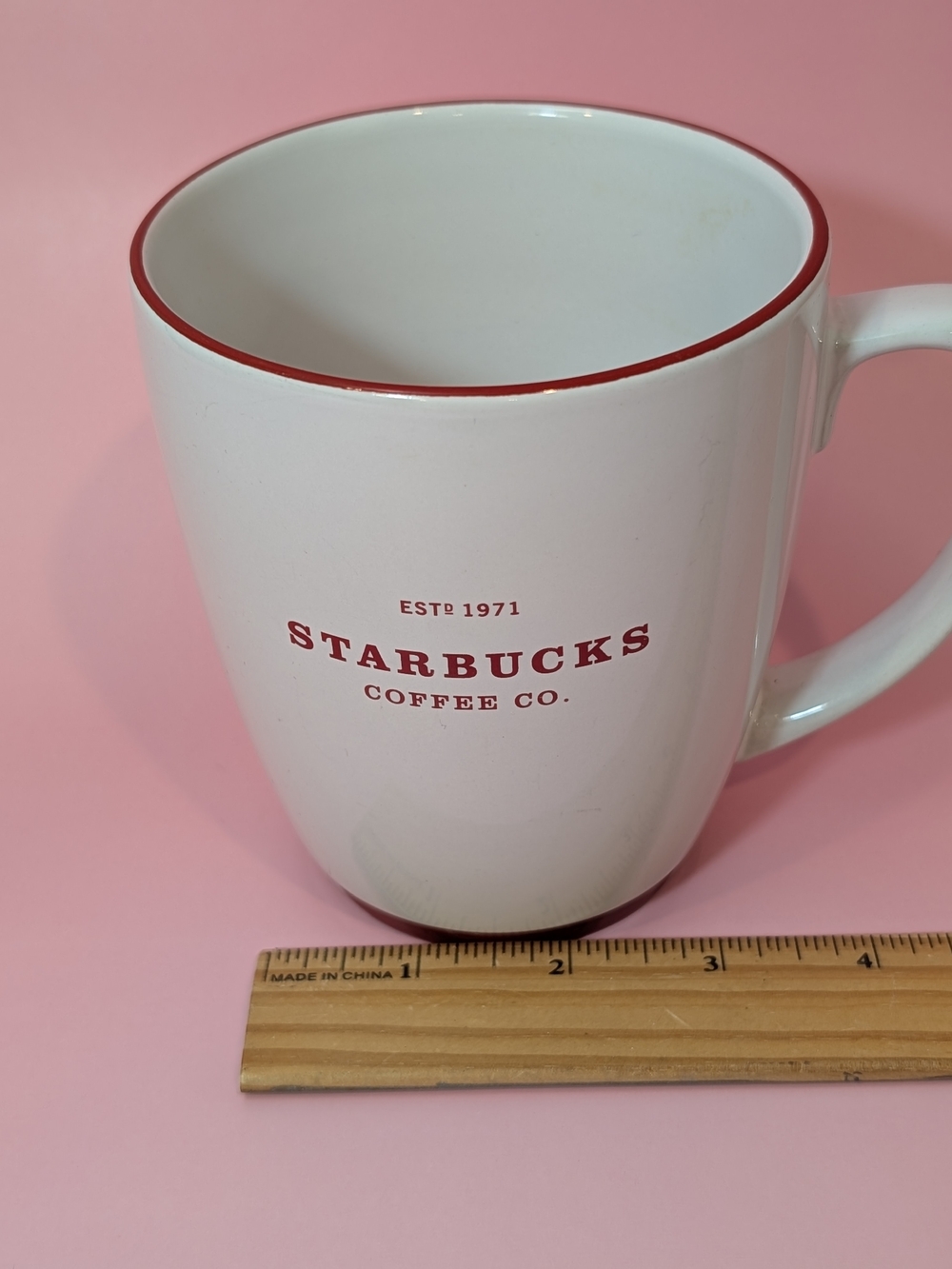 2007 Starbucks White and Red Logo Red Ring Ceramic Coffee/Tea Mug